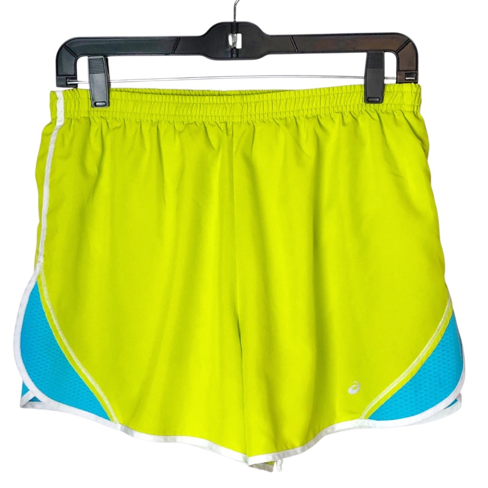 ASICS Womens Size Large Running Shorts Neon Green Turquoise Athletic Workout Gym